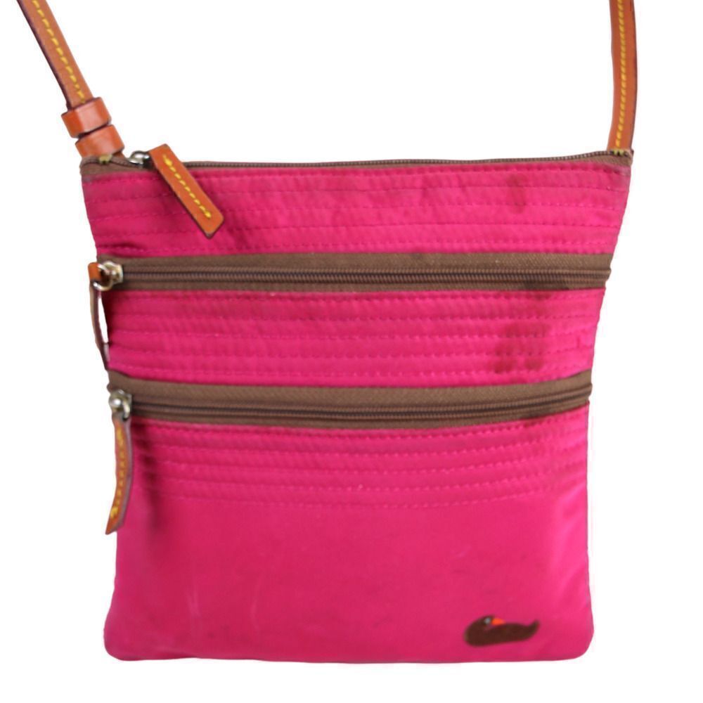 Dooney & Bourke PINK CANVAS GENUINE LEATHER STRAP X-BODY SHOULDER BAG PURSE